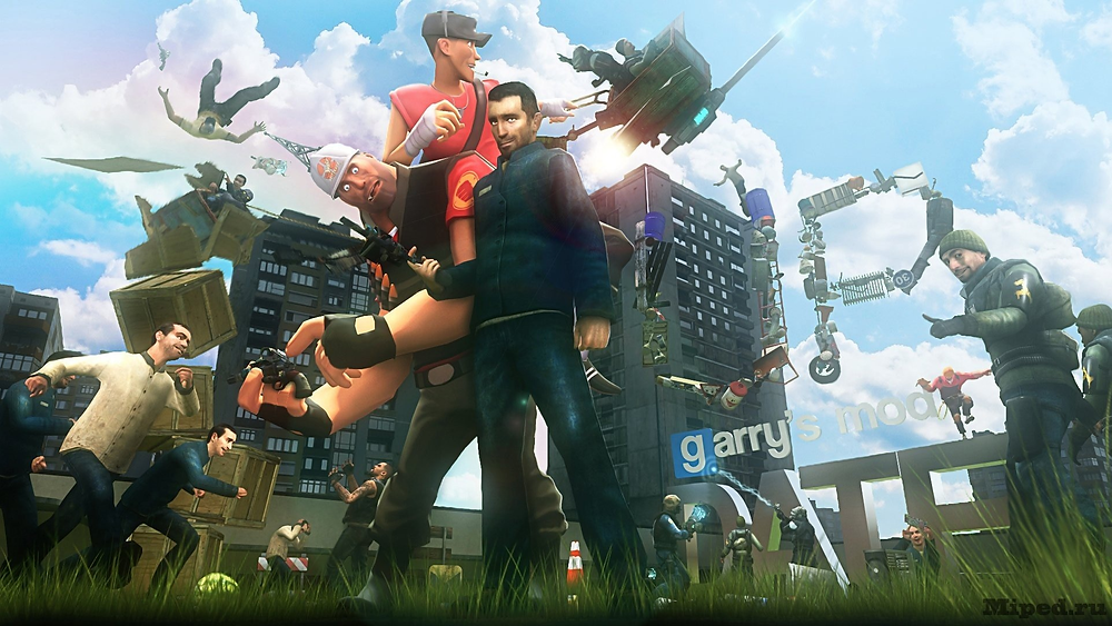 Garry's Mod characters in a community sandbox scene