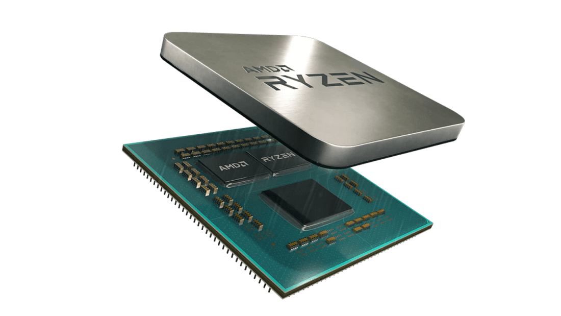 Exploded view of an AMD Ryzen processor illustrating server hardware.