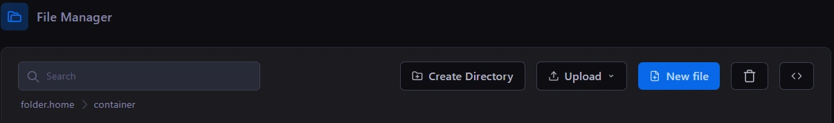 Konnect game panel Files toolbar with Upload and New file buttons